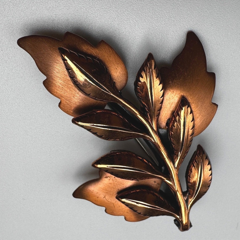 Vintage‎ Renoir Copper Leaf Brooch Pin Signed Mid Century Modern Floral 1950s